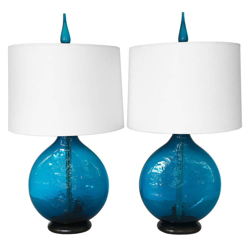 Pair Of Wayne Husted Cerulean Blue Glass Tables Lamp For Blenko Pair Of Wayne Husted Cerulean Blue Glass Tables Lamp For Blenko Vern Vera