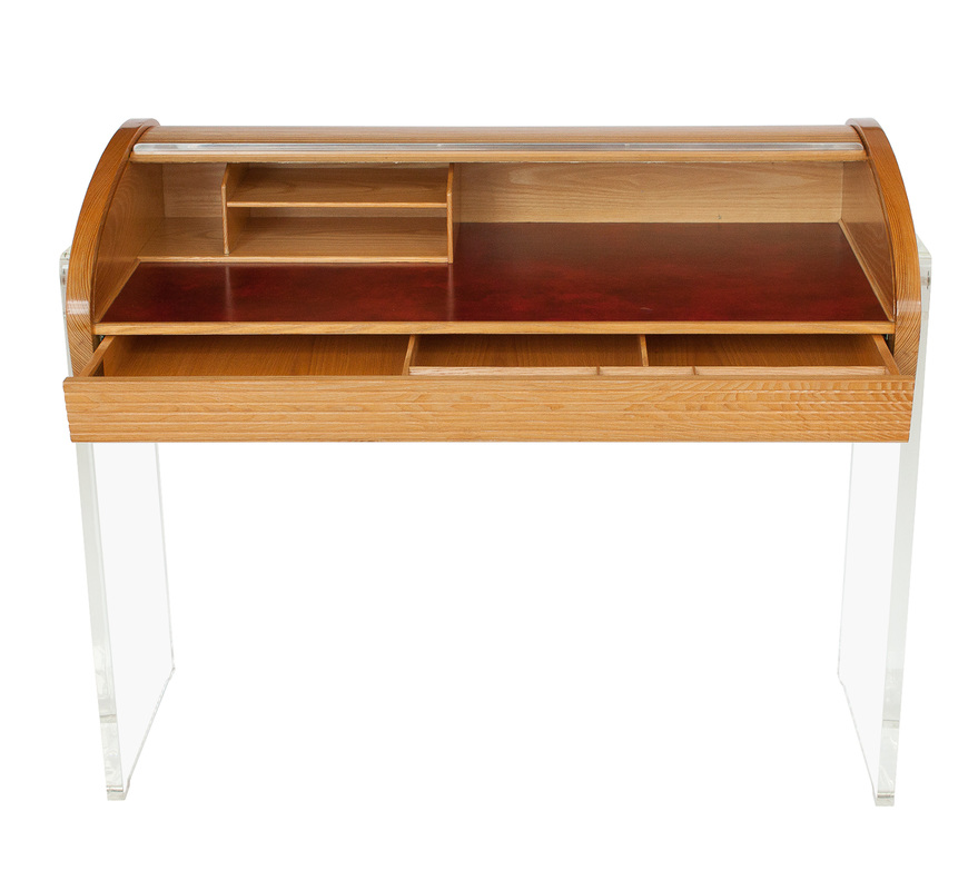 Vladimir Kagan Roll Top Oak And Lucite Writing Desk Vern Vera